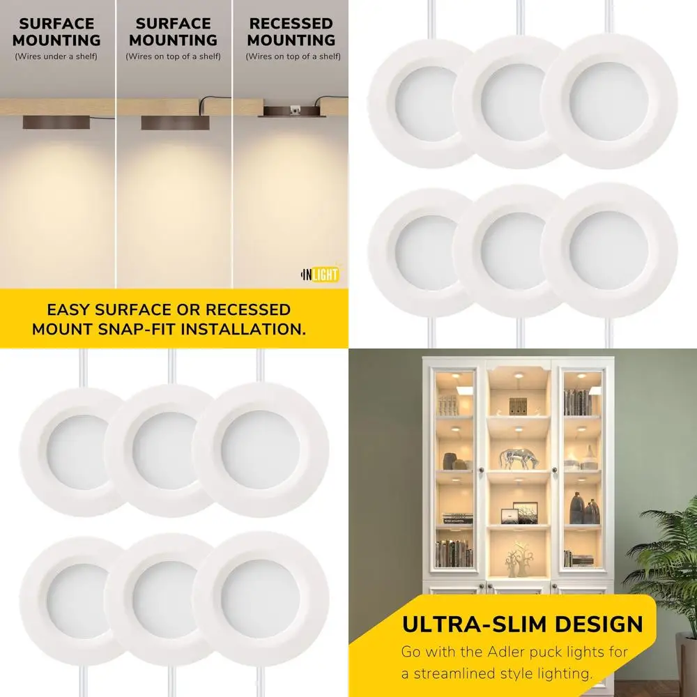 

Комплект из 6 светодиодных светильников 12В для установки под шкафы с диммером, теплый белый свет, встраиваемые/накладные, сертифицированы ETL