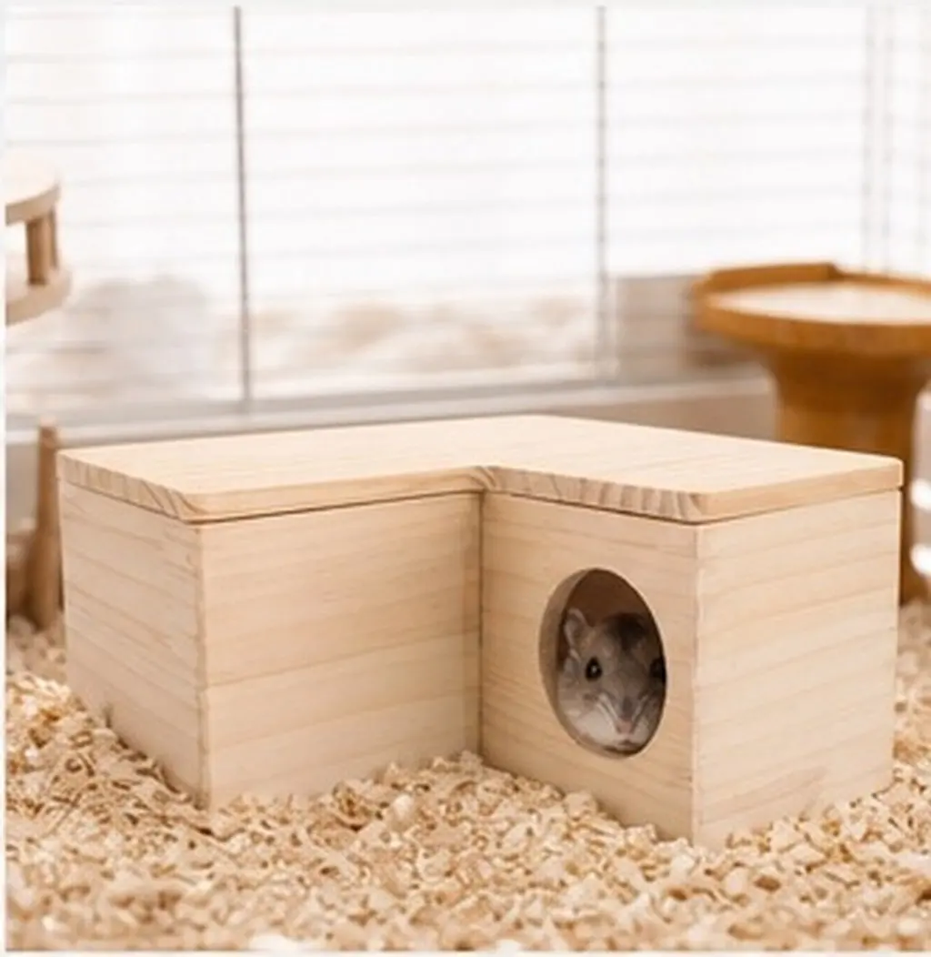 Wooden Hamster Hideout Multi-Chamber Natural Pine Small Pet for Dwarf Hamsters Gerbils Mice Hedgehogs Cage Accessories