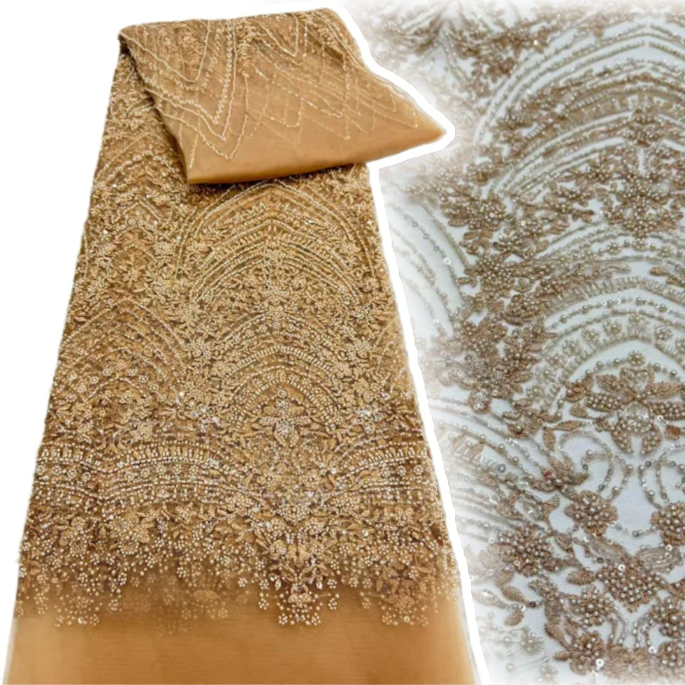 

Роскошная африканская вышитая бисером кружевная ткань 2026 года, нигерийское кружево с пайетками, подходит для праздничных и свадебных платьев 2253
