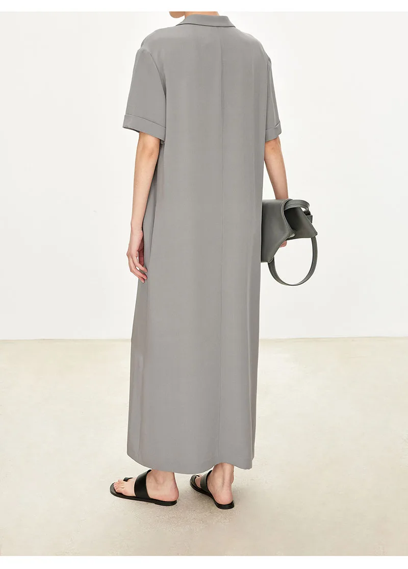 하이 엔드 천연 100% 멀 베리 실크 여성 드레스, 클래식 셔츠 스타일 롱 드레스, 편안하고 캐주얼하며 편안하고 시원한 여름