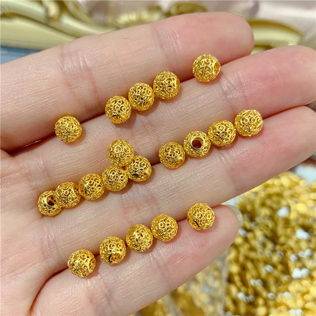 New 24K Yellow Gold Beads 999 Gold Hollow 5mm Round Loose Beads AliExpress