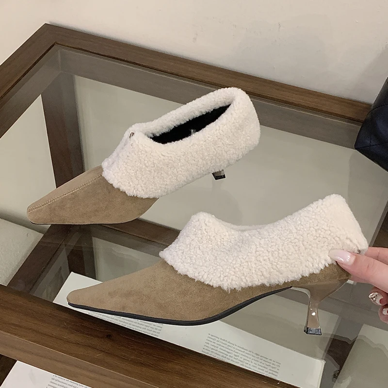 

Aneikeh Street Style Spring Sexy Square Head Design 5CM Thin Heels Pumps Woman Turned-over Edge Shoes Zapatillas De Mujer