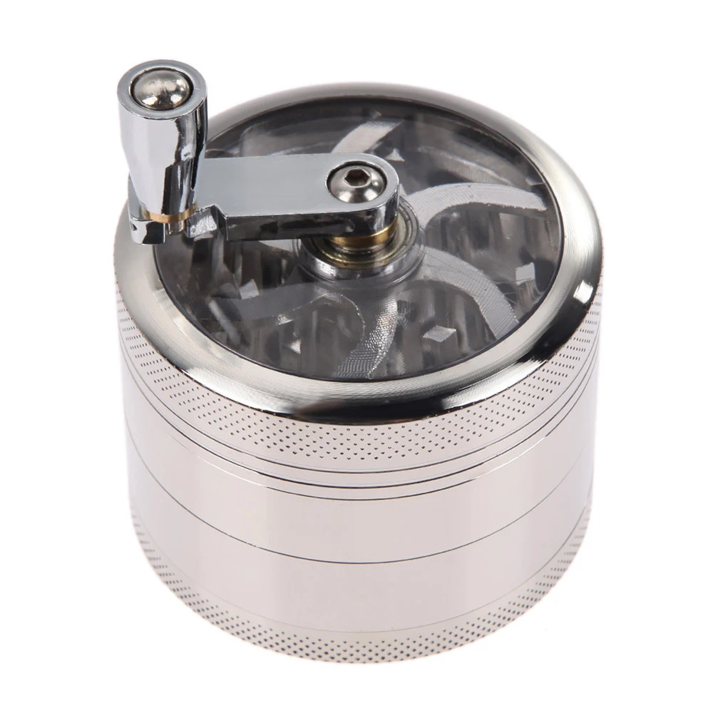 55mm Herb Grinder Hand Crank Tobacco Crusher Durable Zinc Alloy Spice Mills with Sharp Razor for Smoker Smoking Accessories