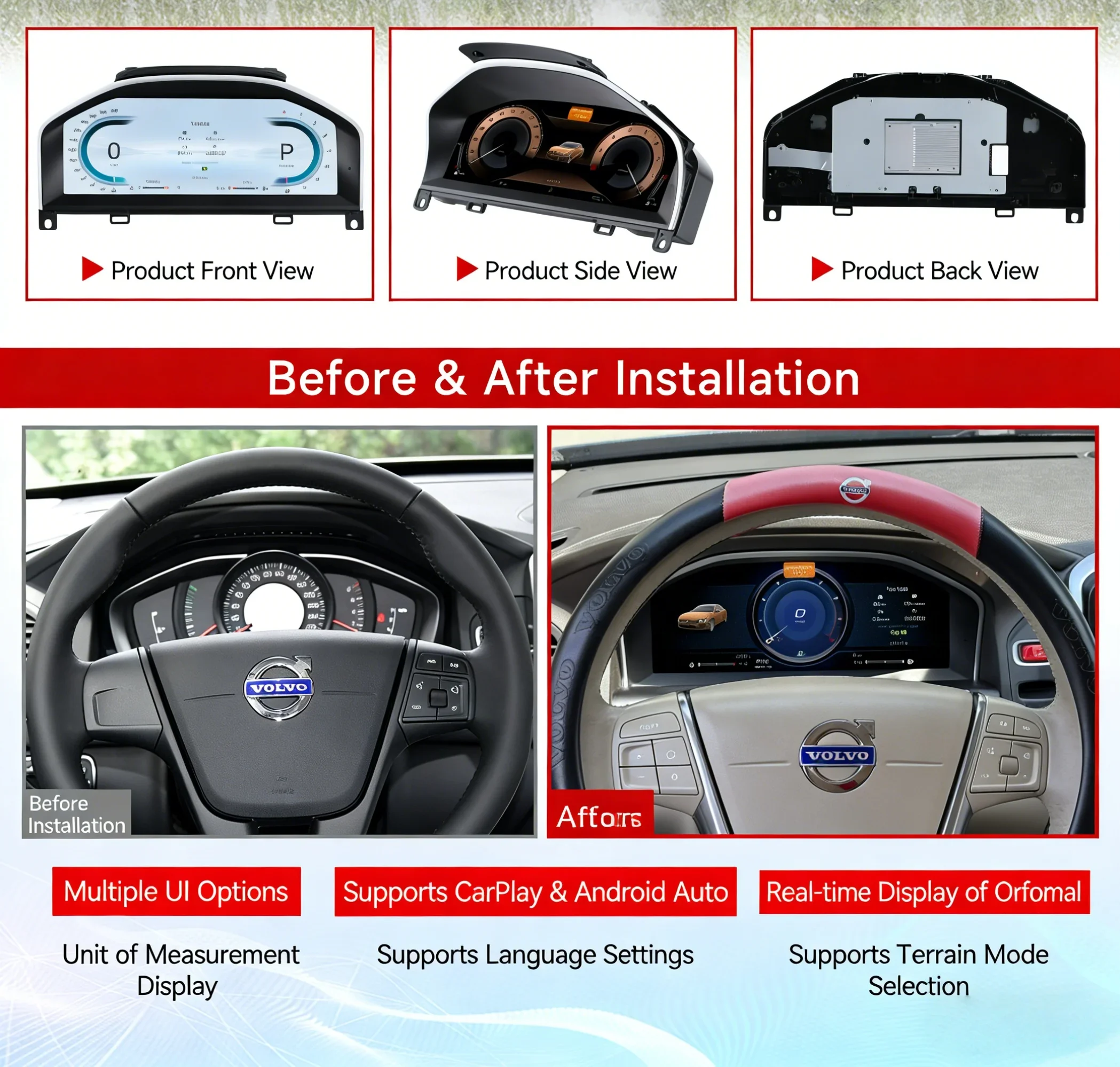 Speedometer For Volvo XC60 S60 2015~2017 Carplay Digital Dashboard Panel Speedometer meter Virtual Instrument Cluster Cockpit