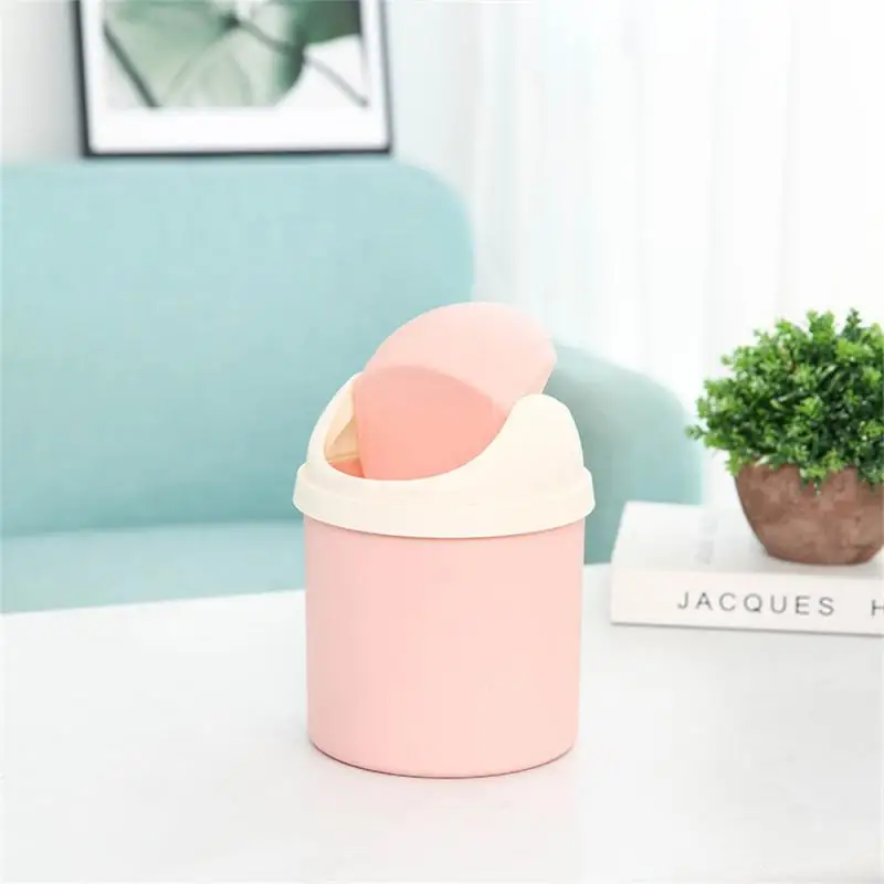 Waste Bins Mini Desktop Bin Shake Lid Type Waste Can Tube With Cover Bedroom Trash Can Garbage Can Storage Box Cleaning Tools