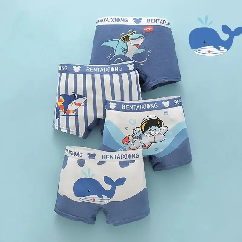 4Pcs Boys Cotton Boxers Kids Antibacterial Breathable All-Inclusive Boxers No Strangling Hip For Boys 1 to 14 Years Old