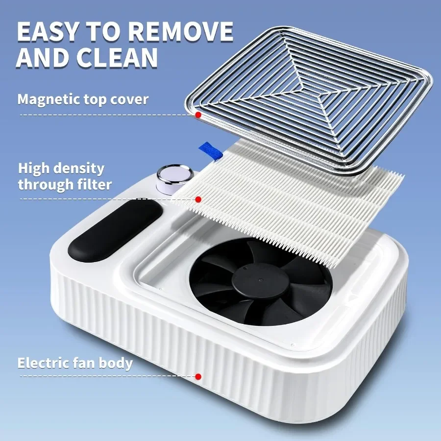 Coletor de pó para unhas, 80w, vácuo com escova de limpeza de unhas, ventilador silencioso, coletor de poeira, tecnologia de unhas com 2 peças de filtros reutilizáveis profe