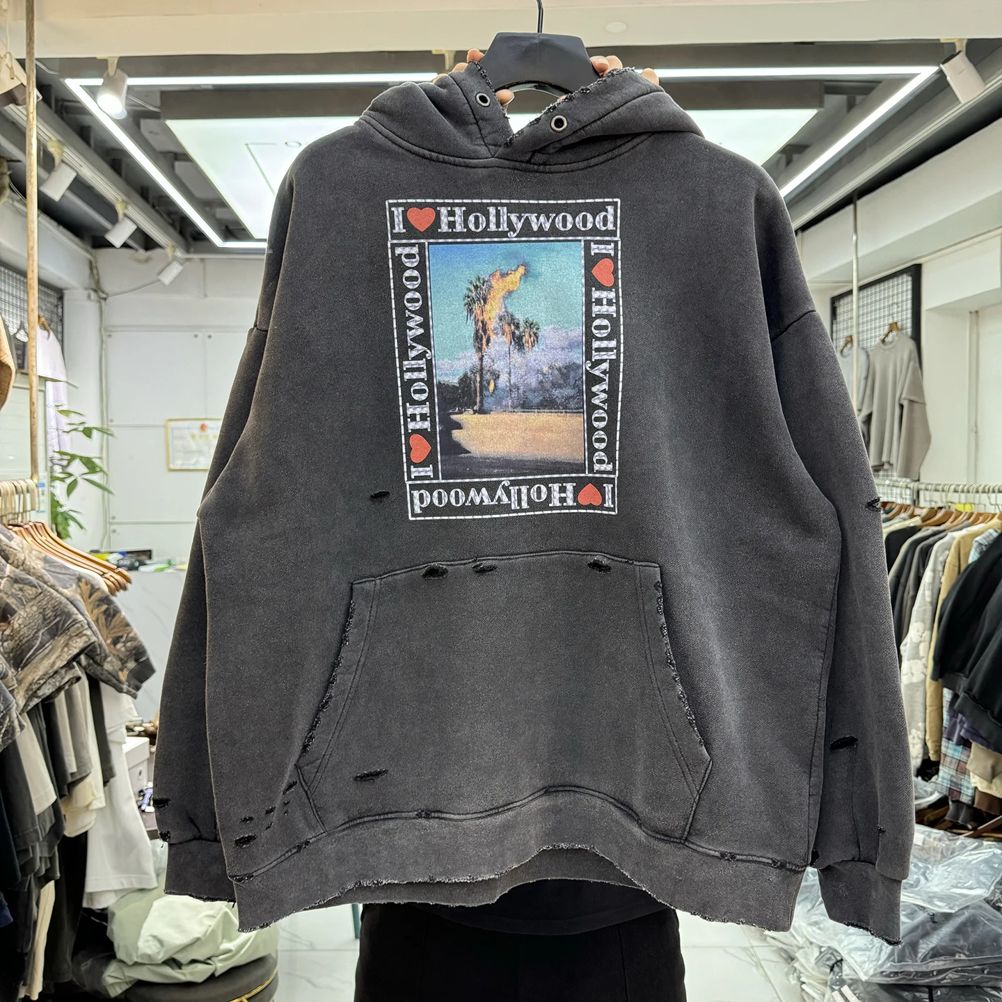 

Retro American Hole Punching Letter Print Jaet Couple Loose Casual Fce Hoodie Trendy Men's Sweatirt