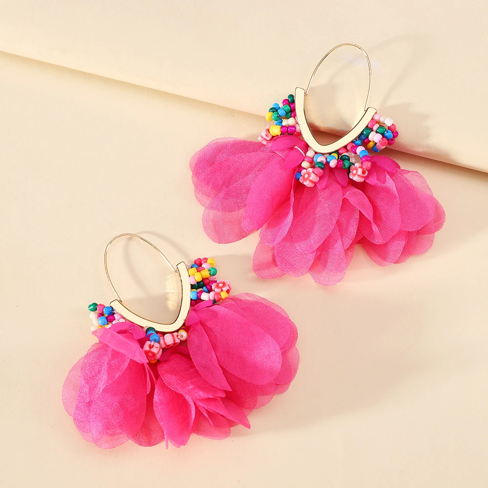 Elegant V-Shape Original Decor Tassel Beaded Flower Dangle Earrings For Women Gift Luxury Fairy Wedding Party Pendnat Jeweley