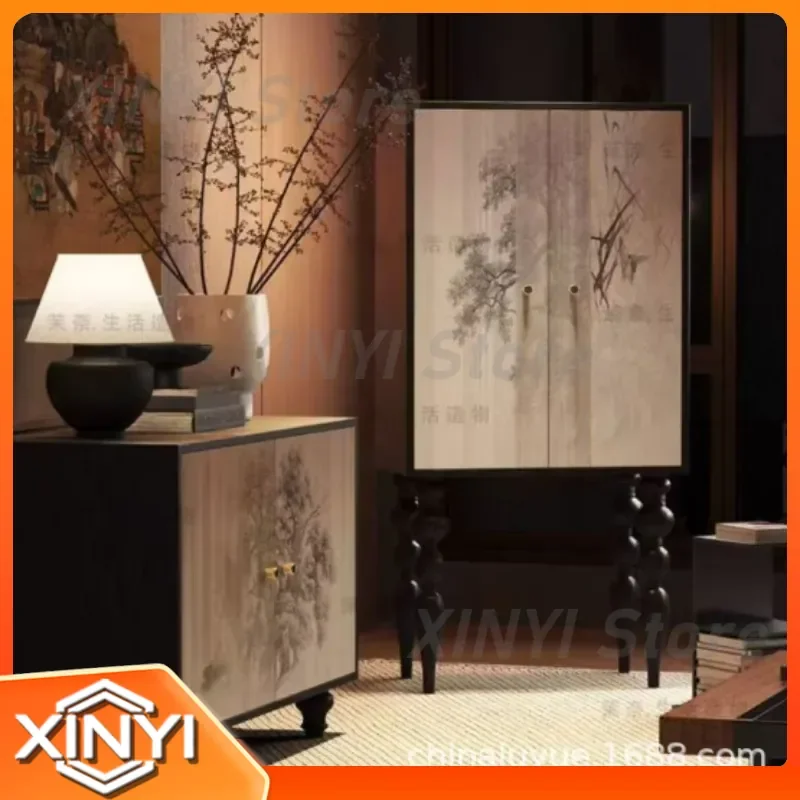 Chinese Style Solid Wood Cabinet for Dining Room Living Room Kitchen Storage Porch Retro Modern Simple Household Side Cabinet