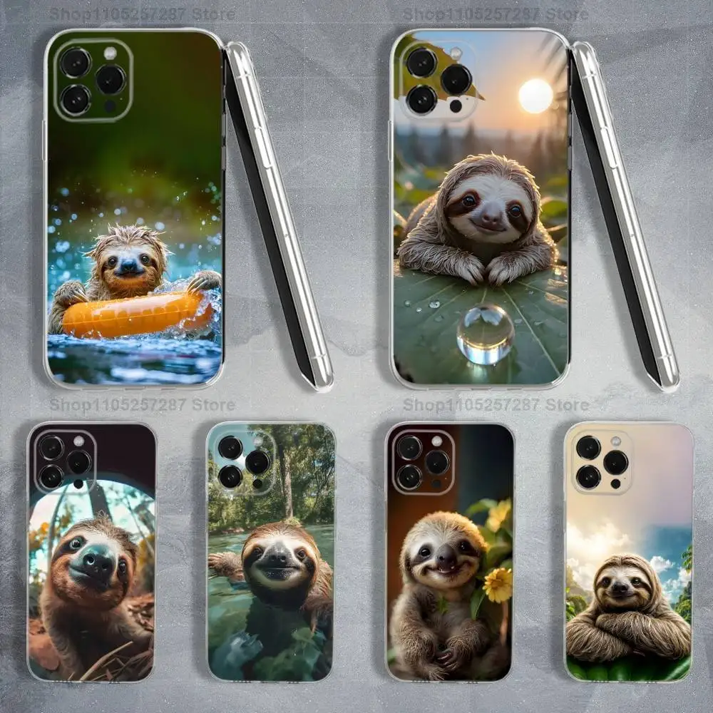 

Cute Sloth Animal For iPhone 16,13,12,11,17,14,15,Pro,Max,Plus,X,XS,XR,SE,Mini Transparent Soft silicone Case
