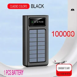 for Xiaomi 100000mAh Solar Power Bank Ultra Capacity 4 in1 Super Fast Charging USB TypeC LED Light Outdoor For iPhone black