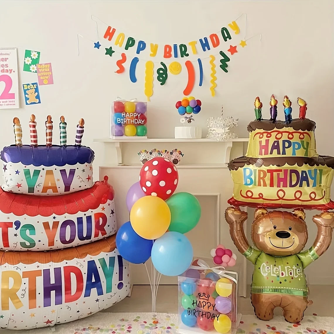 1Pc Extra Large Cute Bear Hug Cake Shape Aluminum Film Balloon Baby Birthday Party Decoration Balloon Birthday Gift