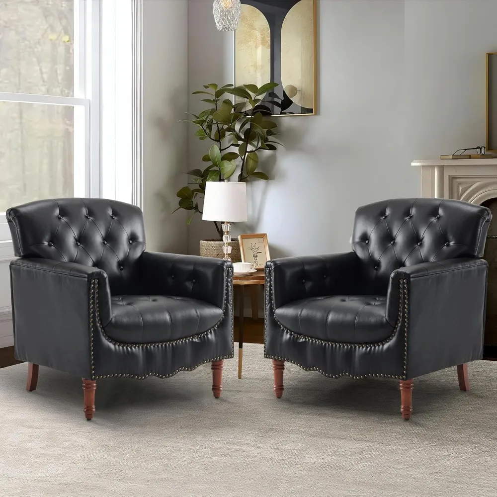 Cadeira com detalhes em couro sintético MOJAY, poltrona confortável para sala de estar com almofada acolchoada grossa, sofá lounge cadeira club com resistente