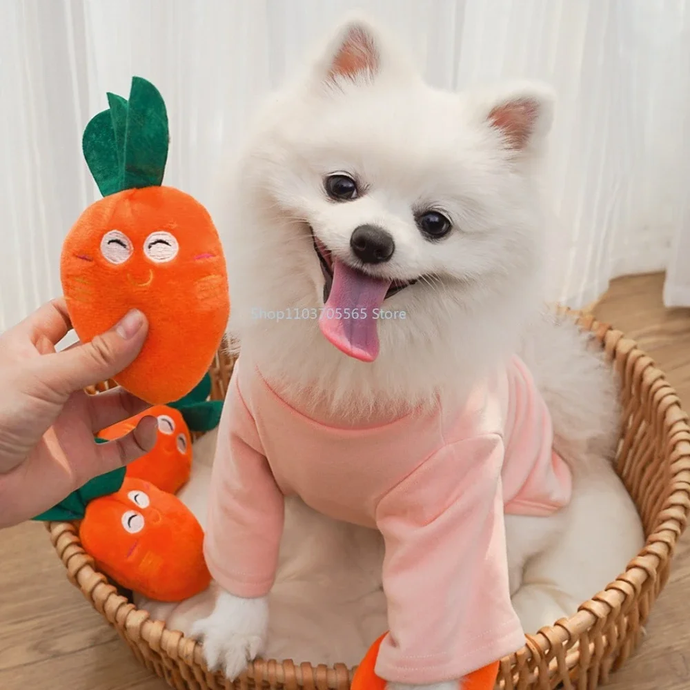 Orange Cute Puppy Pet Supplies Carrot Vegetables Shape Plush Chew Squeaker Sound Squeaky Interaction Dog Toys Supplies