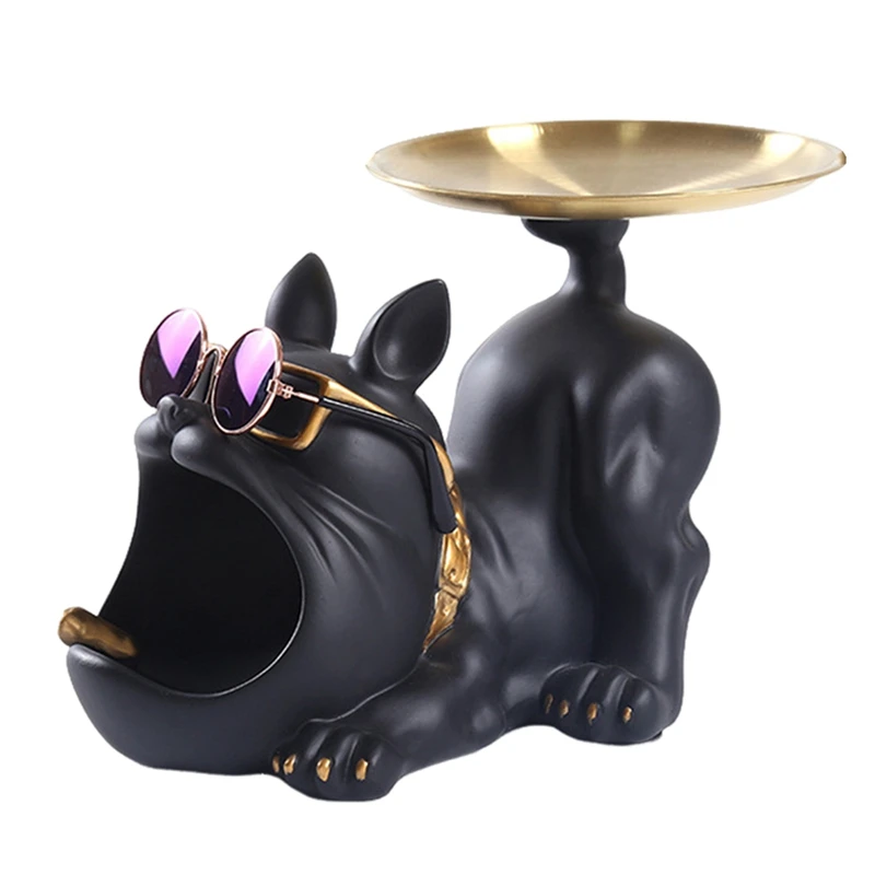 

Hot Resin Cool Bulldog Crafts Dog Butler With Tray For Keys Holder Storage Jewelries Animal Room Home Decor Statue