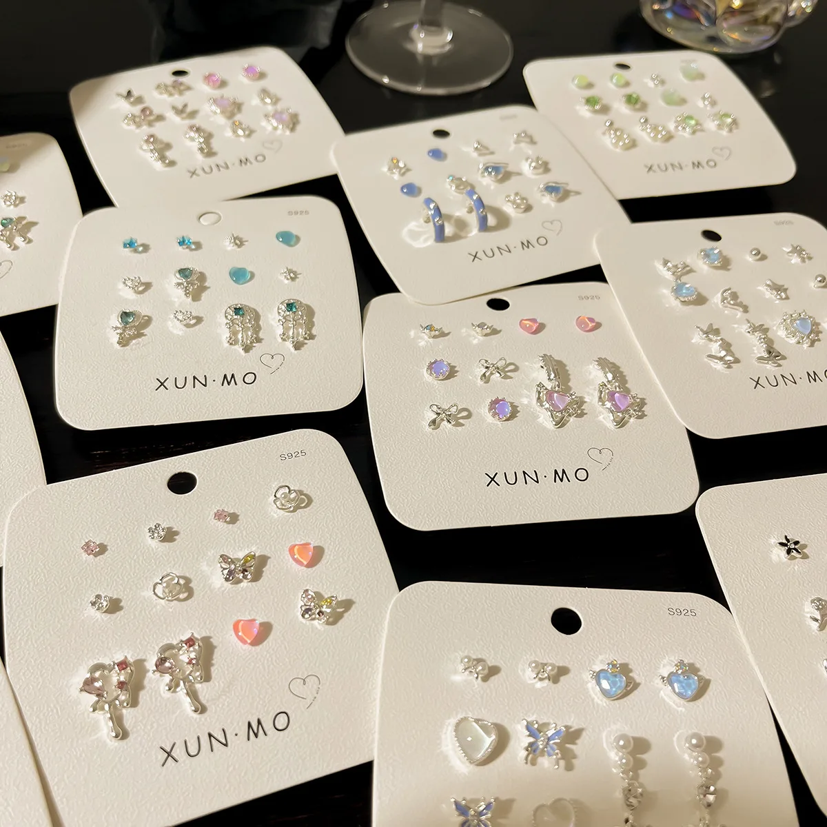 Kadrufi doce y2k azul aurora strass coração estrela lua brincos conjunto feminino moda coreana borboleta brinco jóias presente