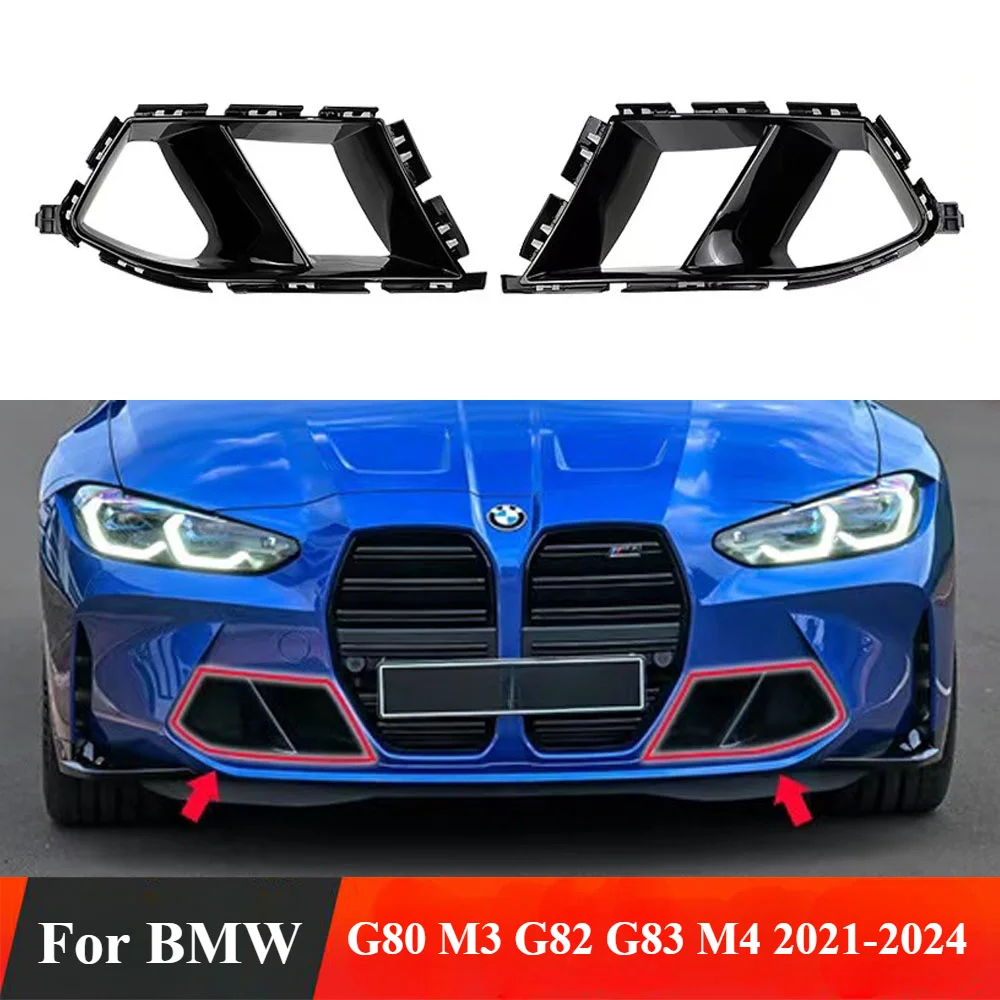 

For BMW G80 M3 G82 G83 M4 2021-2024 Car Front Bumper Side Air Vent Cover 2PCS Fog Light Cover Carbon Fiber Look Glossy Black