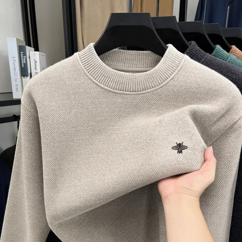 

Original Design Men's O-Neck Knitwear Winter New Arrival Exquisite Bee Print Fleece-Lined Thicken Warm Casual Versatile Menswear
