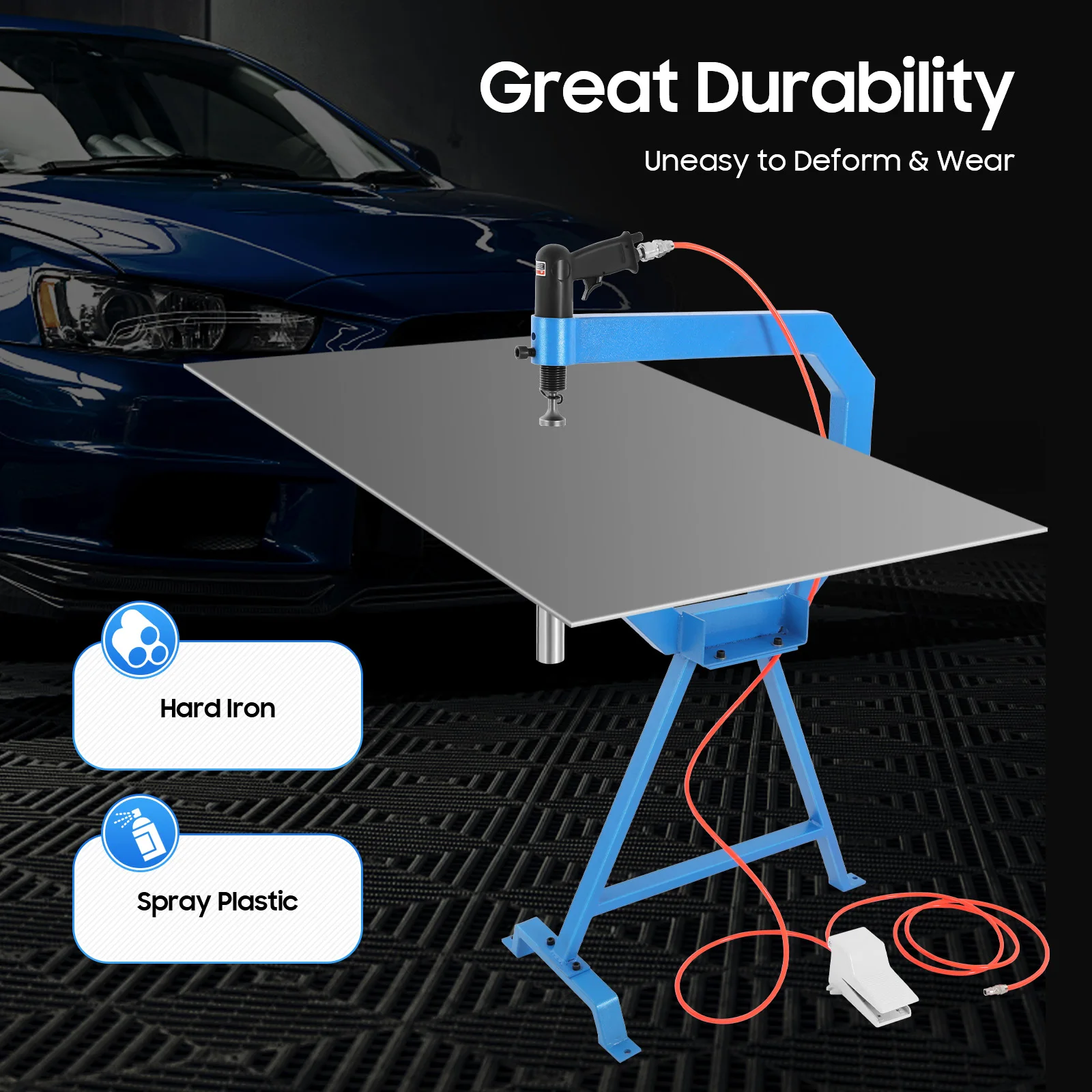 

Pneumatic Planishing Hammer with Pedal & Stand 3 Anvils for Steel Aluminum Sheet Metal Shaping Dent Repair