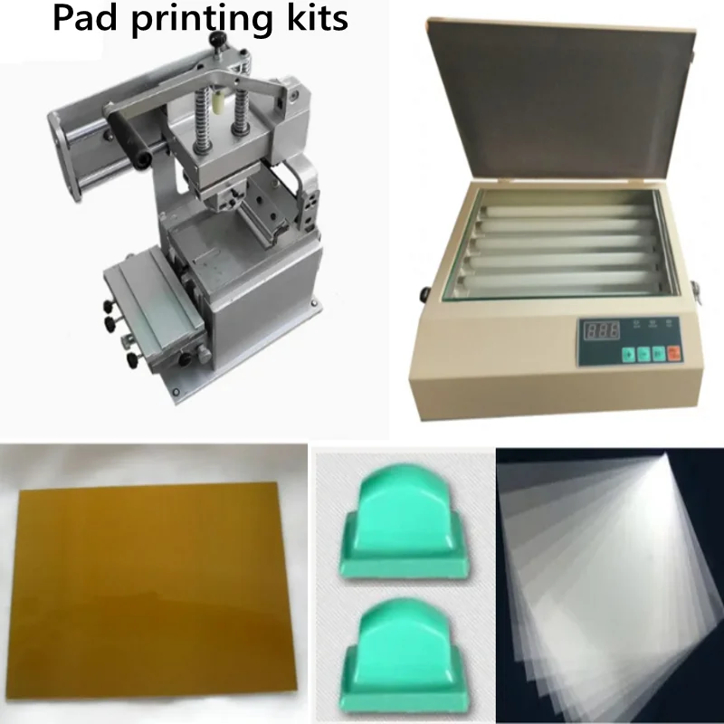 Pad Print Kits: Manual Pad Printer Machine 8x12cm + UV Exposure Polymer Plates Package With Supplies