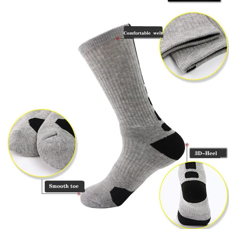 High-Top Pairs 2 Bottom Mens Towel Athletic Socks Terry Thickened Non-Slip Basketball Socks Knee High Socks