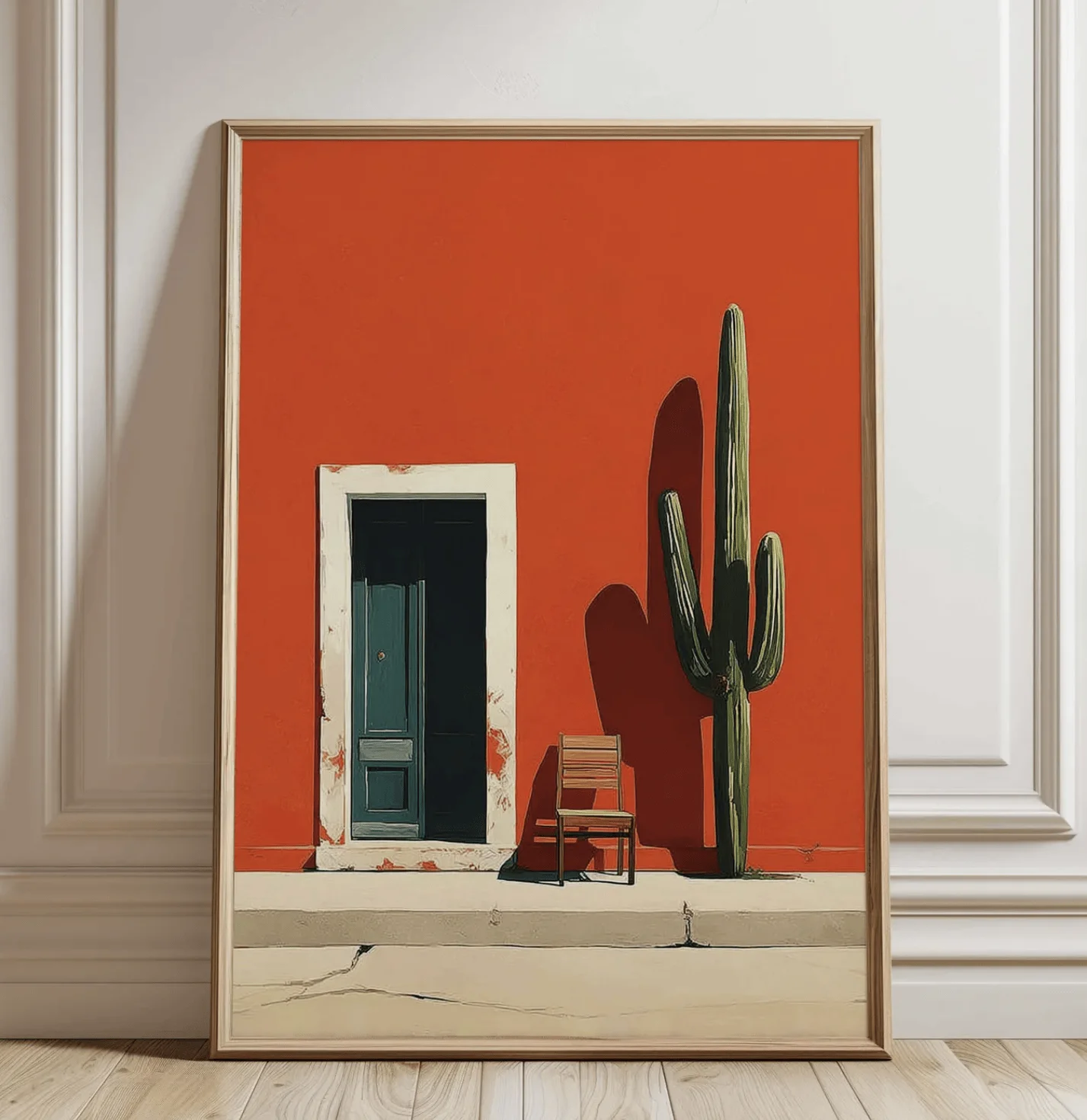 Southwest Red Wall Cactus Canvas Wall Art Print, Minimal Mexican Street Poster Decor for Bedroom Living Room Farmhouse