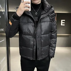 Fashion Winter Men's Warm Hooded Duck Down Jackets Streetwear Solid Color Loose Puffer Coat Sport Outdoor Windproof Thick Parkas