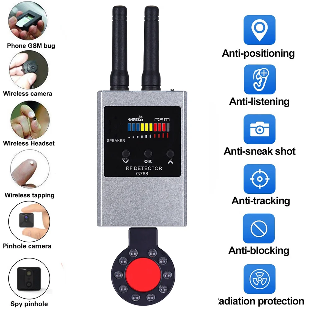 

G768W Anti-Spy Wireless RF Signal Detector Bug GSM Listening Finder GPS Tracker Detects Anti Candid Camera Anti-Tapping Scanner