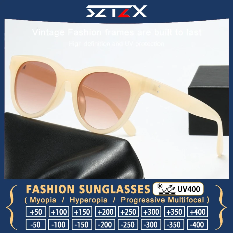 

SZTZX Premium Small Round Frame Women Myopia Customized Sunglasses Fashion Beach Driving UV400 Protection Prescription Glasses