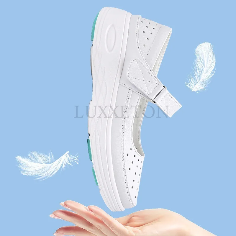 Women Shoes Women Genuine Leather Sneakers Slip on Wedges White Women Loafers Casual Flats Comfortable Nurse Shoes