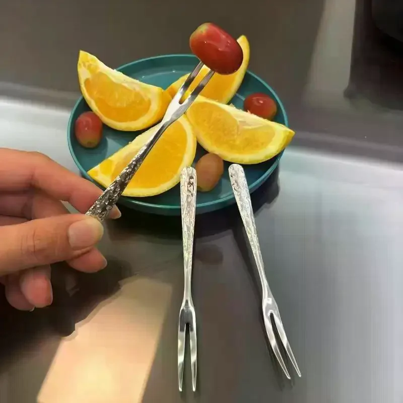 

5/10pcs Multi-purpose Stainless Steel Fruit Forks, Ice Crack Thickened High-End Dessert Picks, For Family Gatherings And Dining