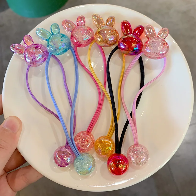 

Резинки для волос с мультяшными кроликами и бусинами-пузырьками в корейском стиле, высокоэластичные, для девочек и детей, не повреждают волосы