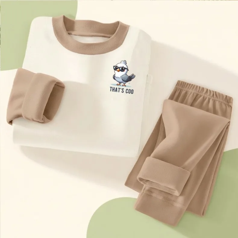 2026 Herbst Winter Weiche Fleece Kinder Freizeit-Schlafanzüge Jungen und Mädchen Gespleißter Langarm-Hausanzug Kinder-Pyjamas – Detail 4