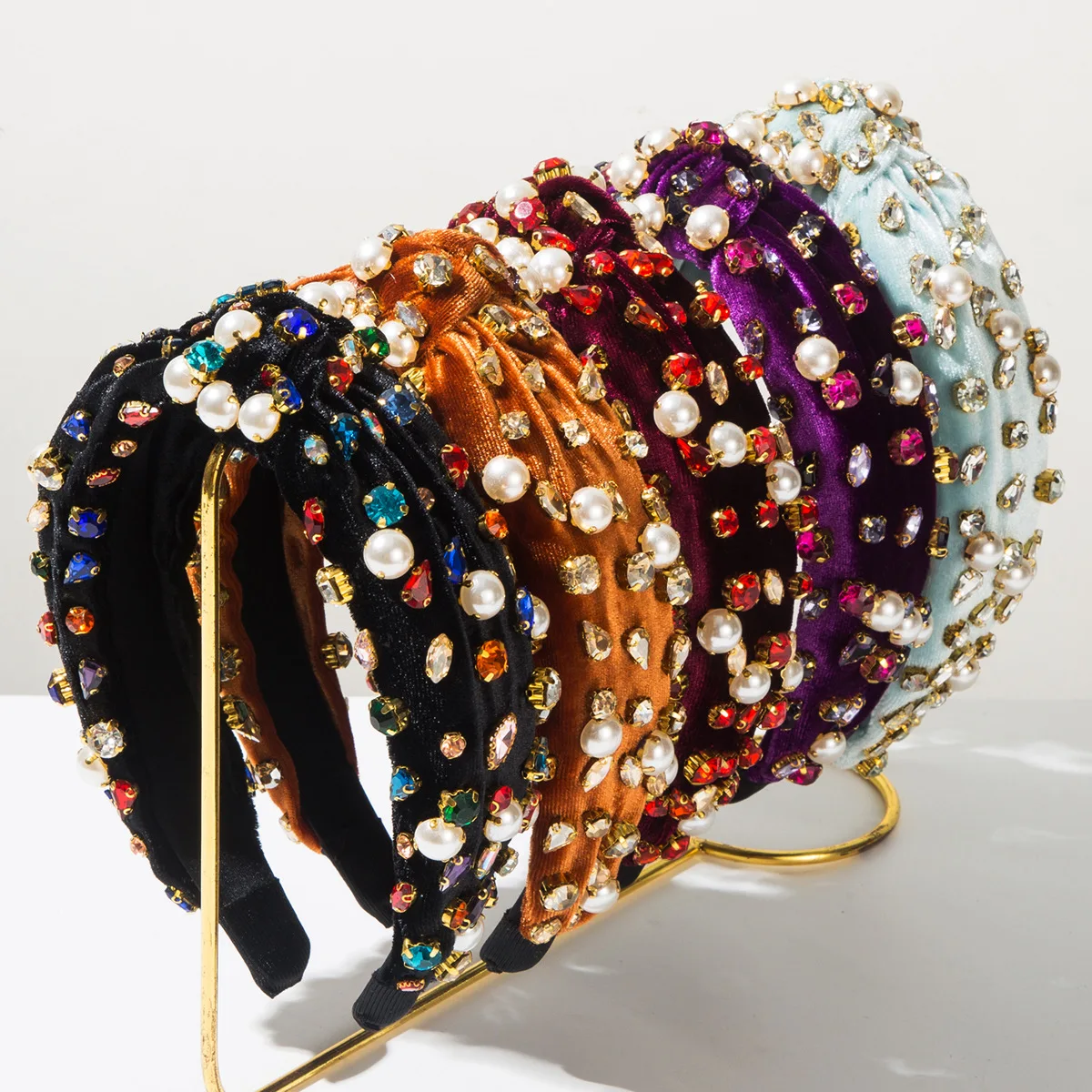 

Heming headband flannel fabric knotted headband female personality gypsy star colored diamond pearl light luxury retro hair acce