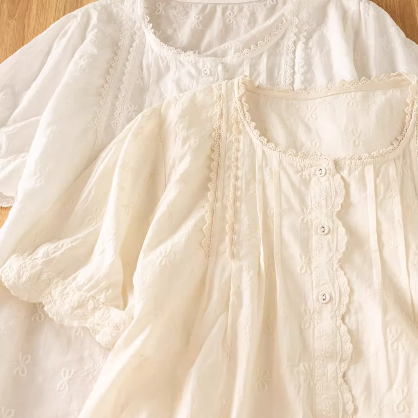 

2025 French style ethnic boho floral lace embroidered white beige shirts and blouses for women 100% summer handmade tops