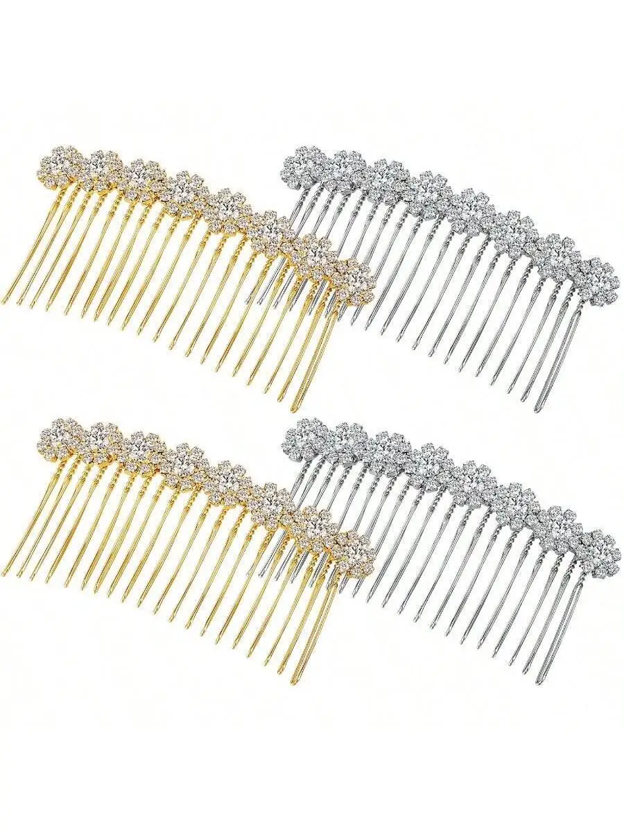 

4 Pieces Alloy Side Hair Comb With Crystal Flower Decor Bridal Wedding Accessories