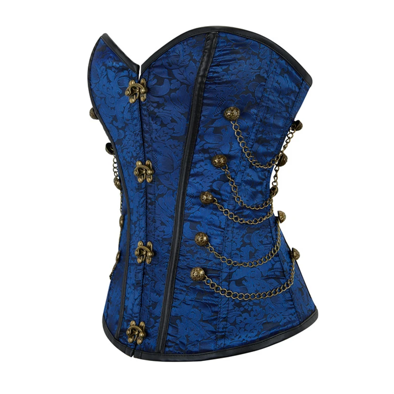 Retro Gothic Corset Bustier Steampunk Clothing Women Top Plus Size Vintage Outerwear Corselet Overbust Pirate Costume Blue
