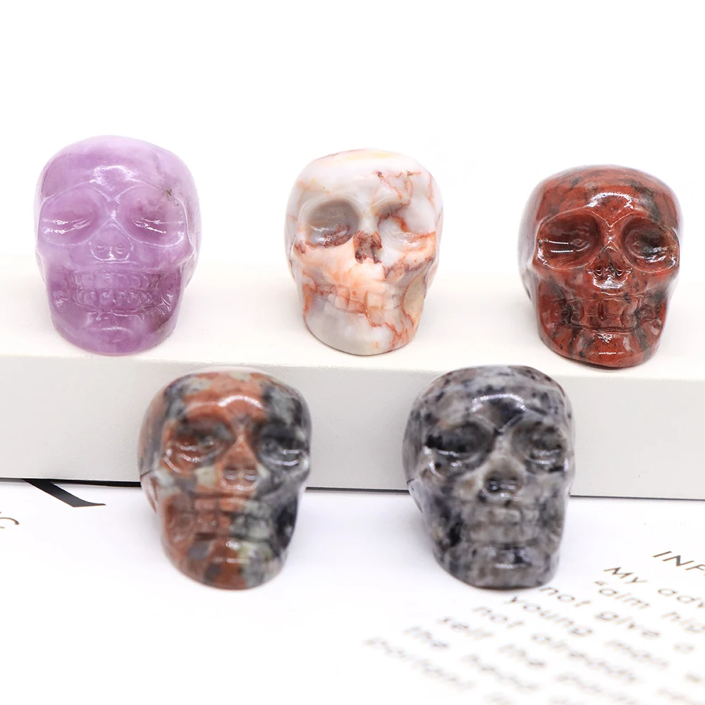 Natural Crystal Skull Ghost Head Statue Rose Quartz Stone Reiki Collectible DIY Gem Carved Spiritual Wicca Home Decor Gift 30mm