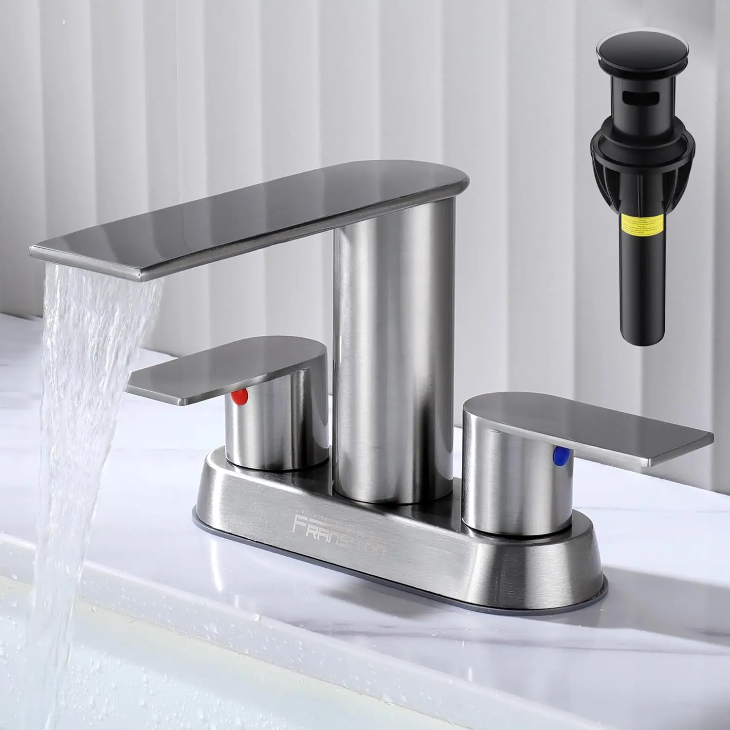 nsiton Waterfall Bathroom Faucet Lavatory 2 Handle 3 Hole 4 Inch Bathroom Sink Faucet Washbasin Faucet With Deck And Pop-Up