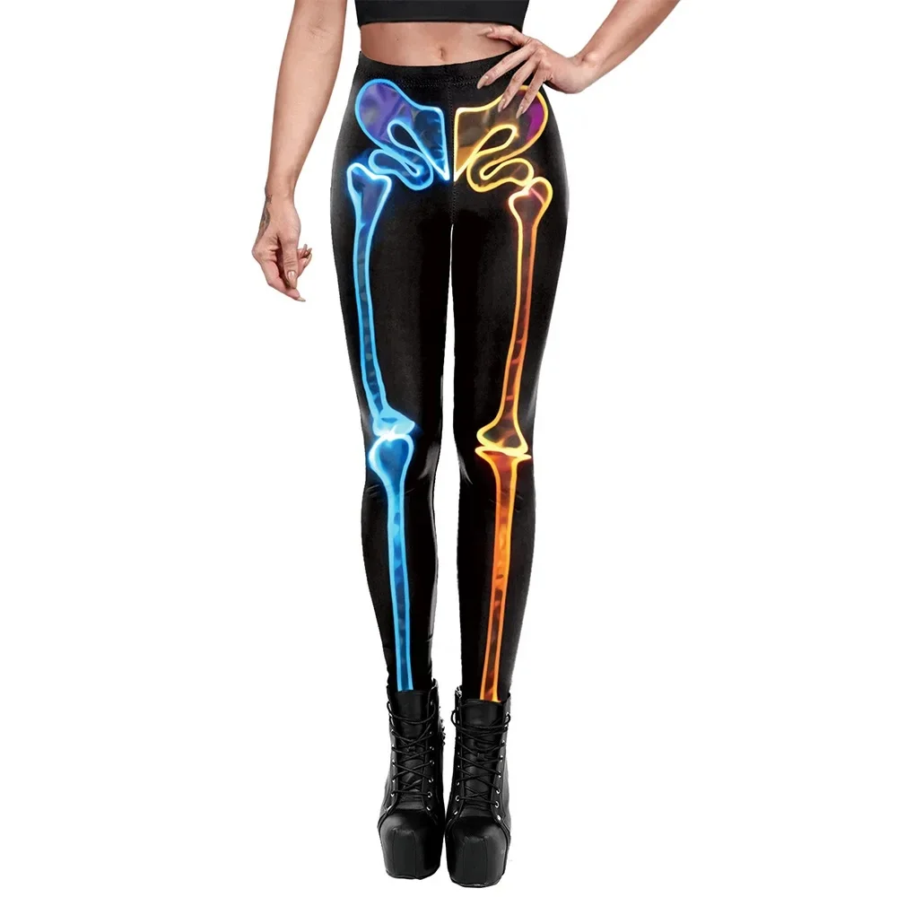 Elastische Yogahose mit 3D-Skelett-Druck für Damen, modisch, kreatives Design, lustige Muster-Leggings, täglich, bequem, hohe Taille