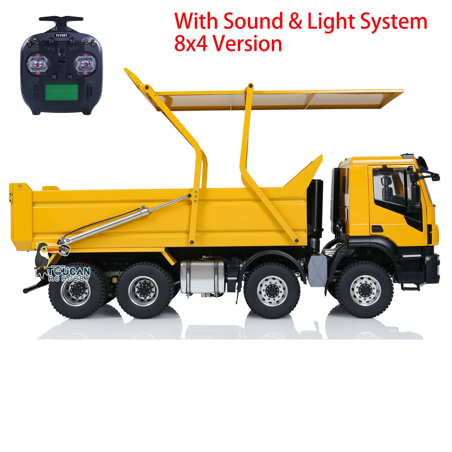

1/14 Metal Hydraulic Flip-over Cover RC Tipper Truck RC Toys 8x4 Remote Control Dump Car Assembled Painted Light Sound Model