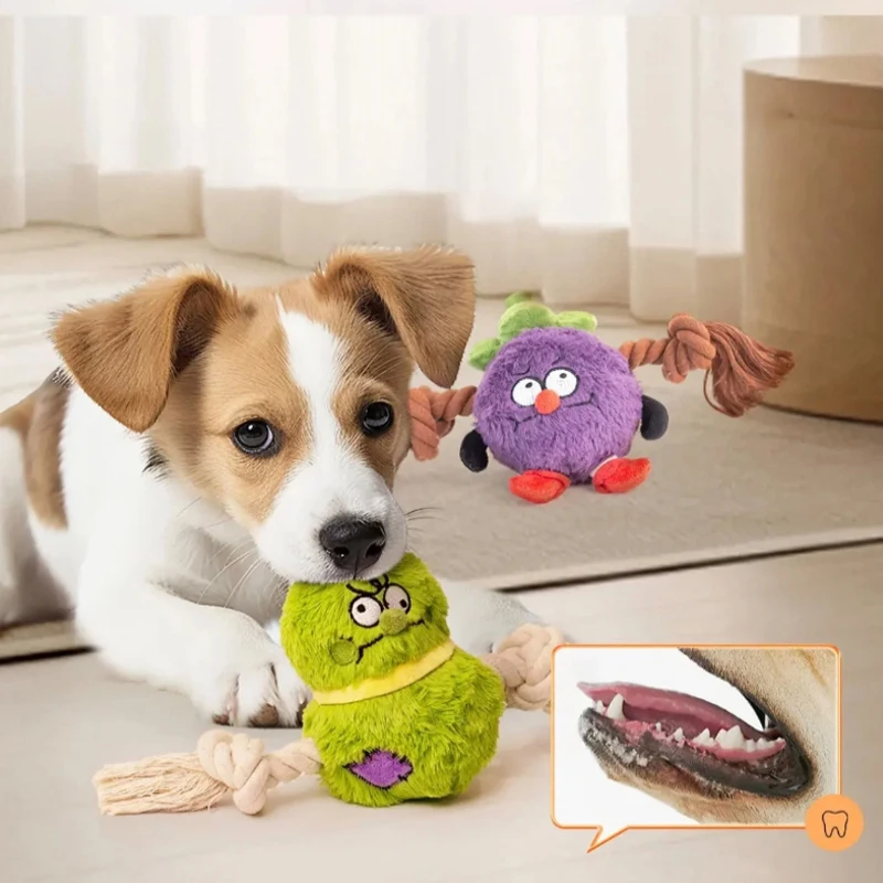 Dog Chew Toy Plush Squeaky Rope Knot Durable Teething Toy For Small Medium Dogs Relieve Boredom Interactive Pet Toy