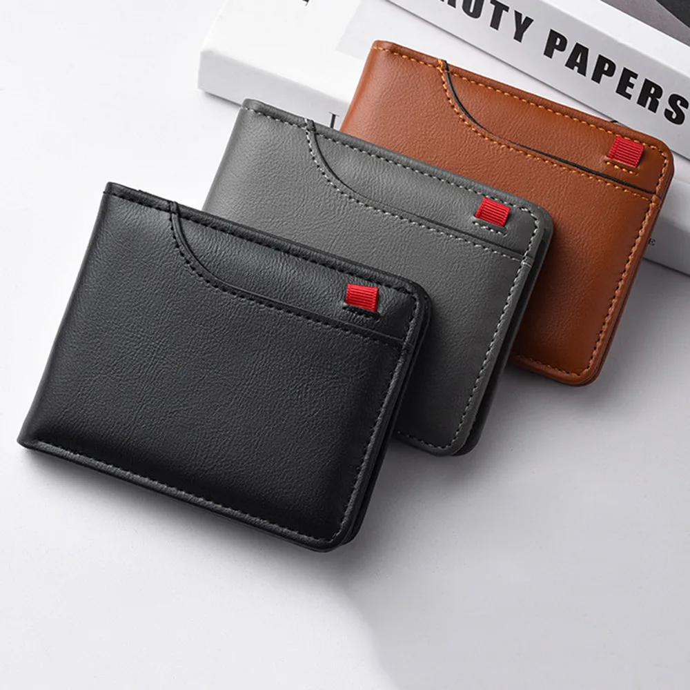 

High Quality Classic Men's Short Wallet Pu Leather Ultra Thin Male Bifold Wallets Solid Color Casual Coin Pocket Gift