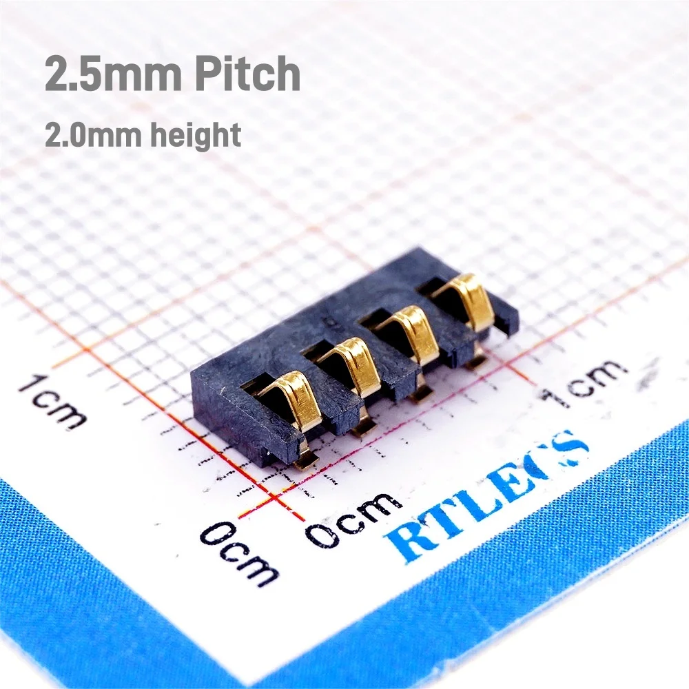 

5 20 50 Pcs SMT Spring Battery Connector 4 Pins 2.50 mm pitch Low profile 2A 12V Reflow solder Moluar compression Contacts Male