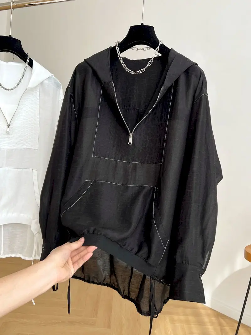 Oversized Hoodies Women Spring Summer Hooded Sunscreen Shirt Heavy Industry Pullover Loose Thin Casual Air-conditioning Jackets