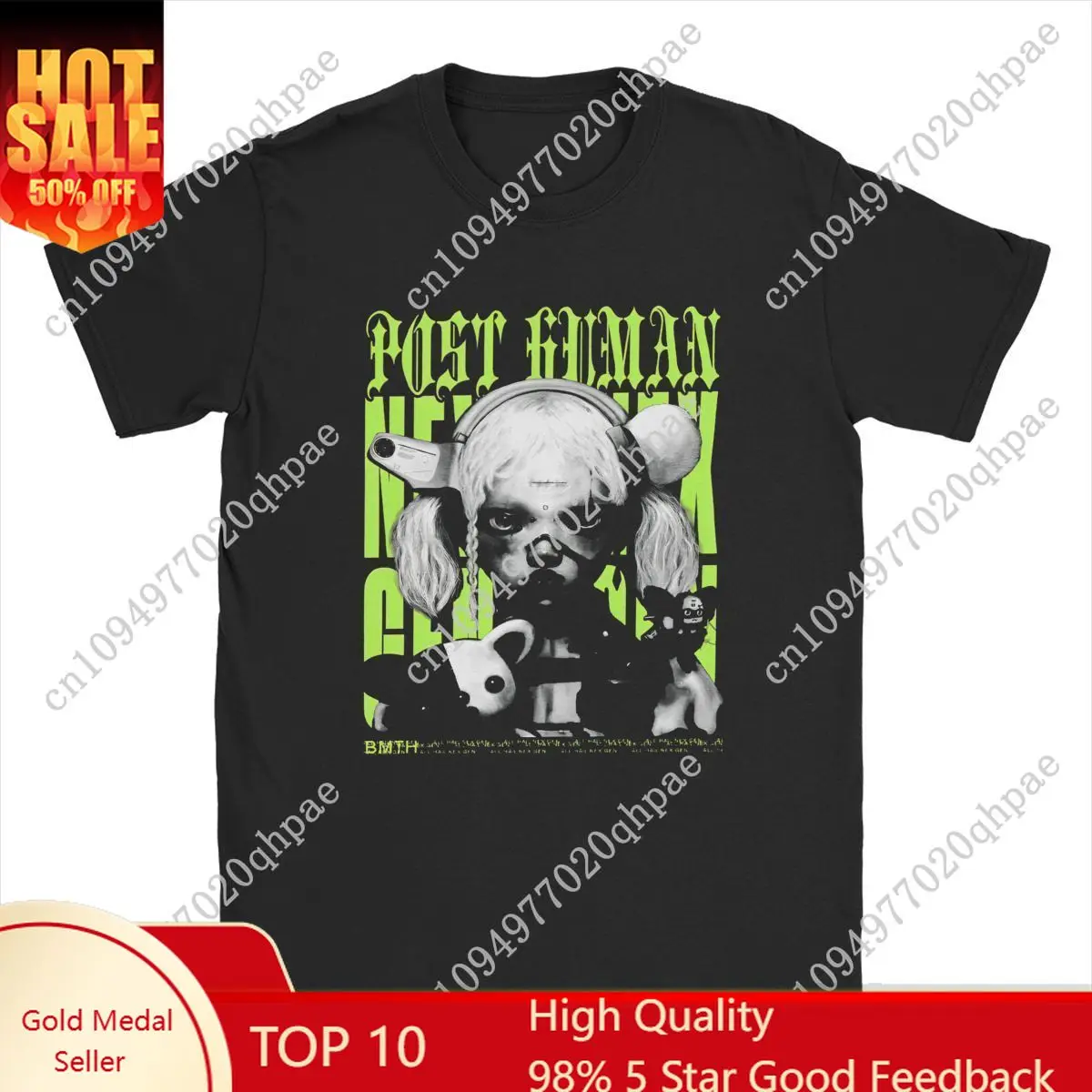 

Men T-Shirt Bring Me The Horizons Rock Cool Cotton Tee Short Sleeve Gothic Metal Band T Shirts Crew Neck Clothing Plus Size