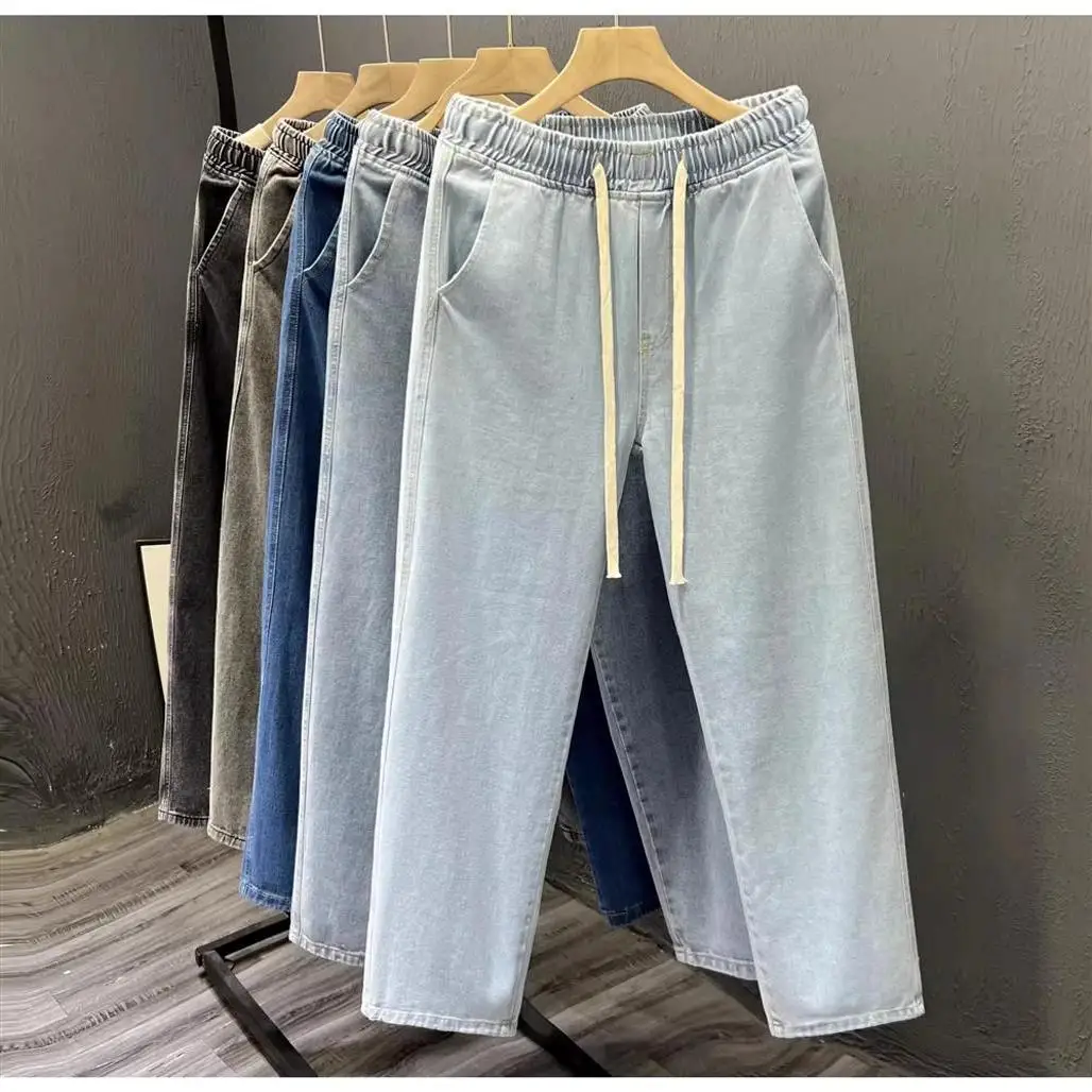 

Light Blue Men's Jeans Summer Thin Straight Loose Wide Leg Pants Versatile Trendy Brand Casual Loose Waist Long Trousers