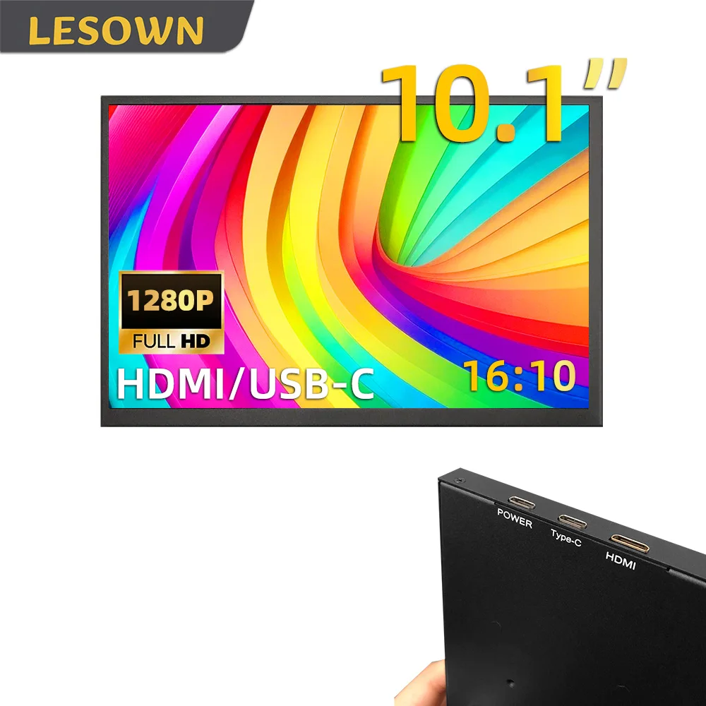 

LESOWN 10.1'' 1280x800 IPS LCD Portable Display Monitor Mini External Screen USB‑C Secondary Screen for Coding & Development