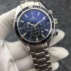 Luxury Mens Quartz Chronograph Watch tainless Steel Silver Black Blue Luminous 007 Watches